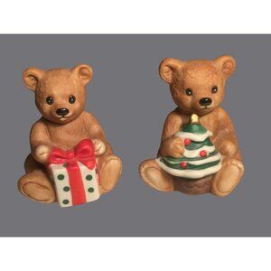HOMCO Christmas Teddy Bear Figurines. # 5505 Set of 2 Bears